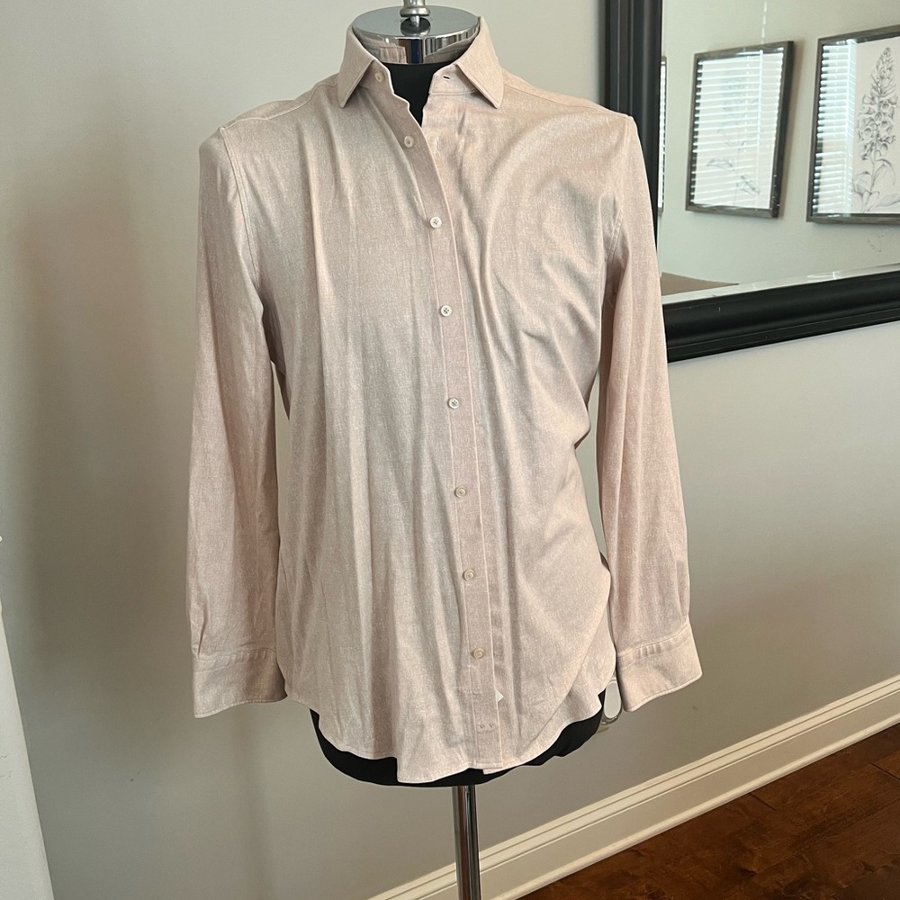 EMANUAL BERG Byron Modem fit beige long sleeve button down - Size M/L 16"
